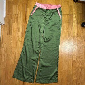 Cider Bright Green and Pink Wide Leg Satin Pants Size S